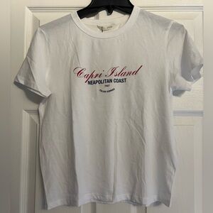 Zara White T-Shirt with Red and Blue Print